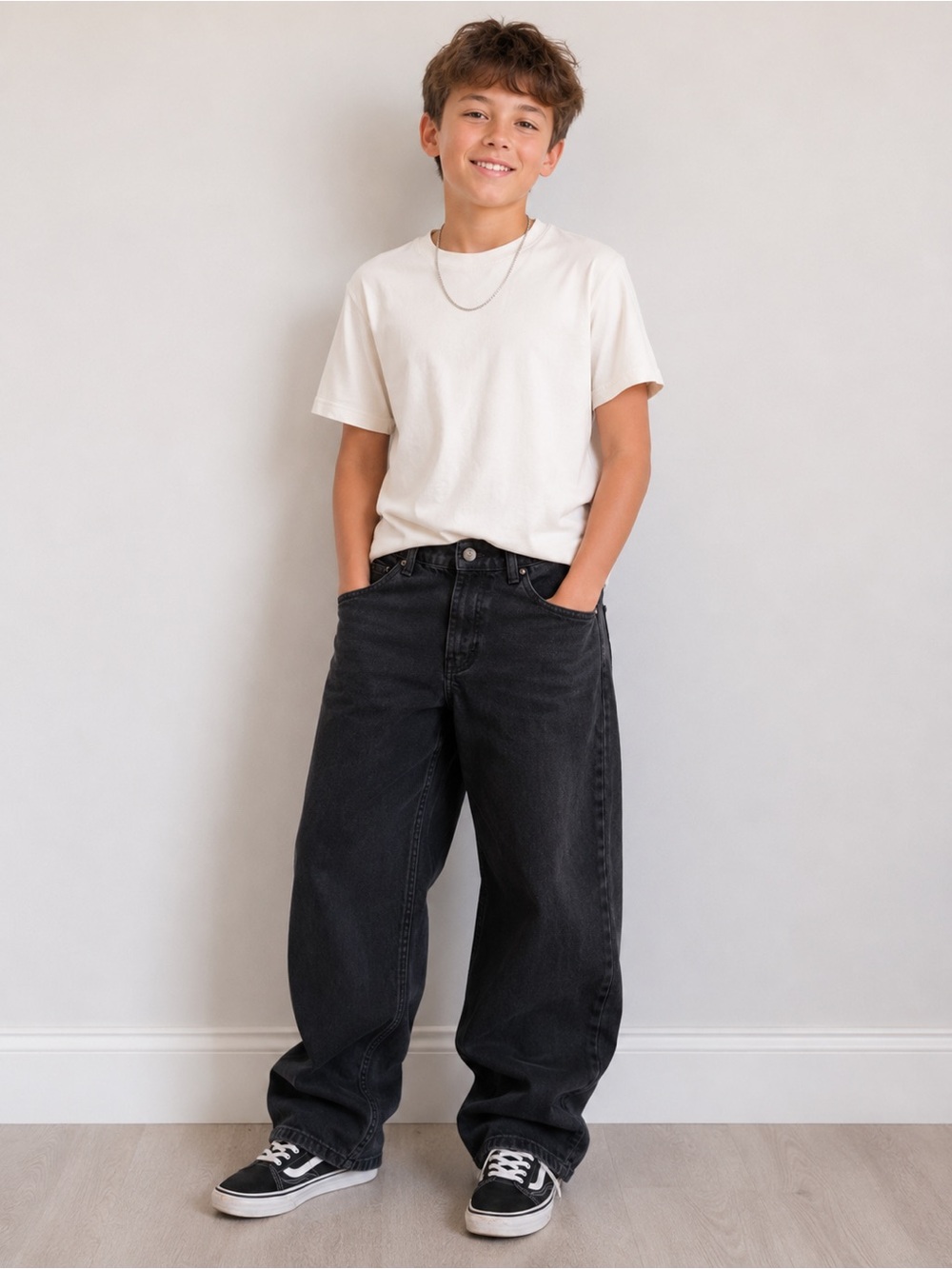 West49 Boys Black Baggy Skater Jeans Youth 9/10 Wide Leg Denim 24S